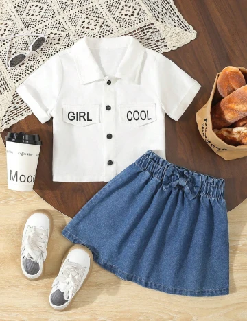 Compleu Shein Kids, alb/albastru