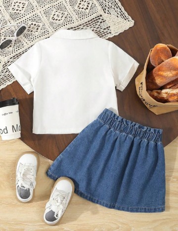 Compleu Shein Kids, alb/albastru