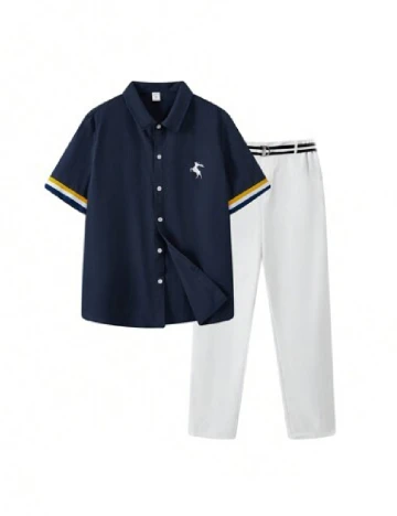 Compleu Shein Kids, alb/bleumarin Albastru
