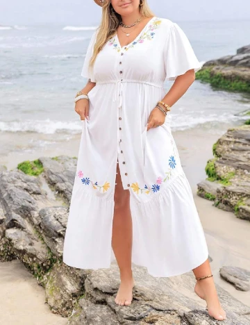 Rochie lunga Rusttydustty Plus Size, alb Alb