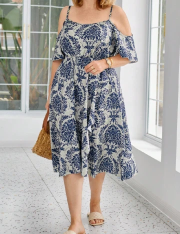 Rochie medie SHEIN CURVE, albastru/gri Gri