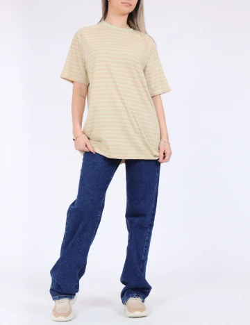 Tricou Pieces, crem/verde Crem