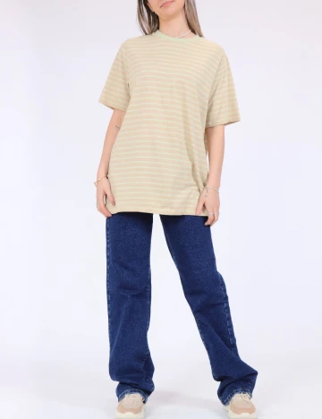 Tricou Pieces, crem/verde Crem