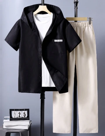 Compleu Shein Kids, negru/crem Negru