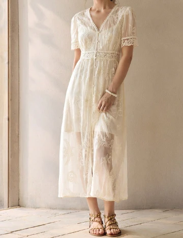 Rochie medie MOTF, crem Crem