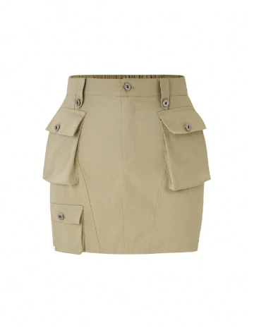 Fusta SHEIN CURVE, bej Crem