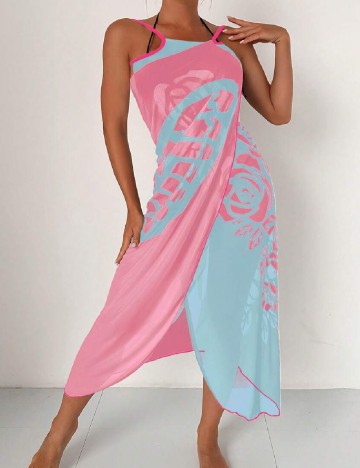 
						Rochie de plaja SHEIN, roz/albastru