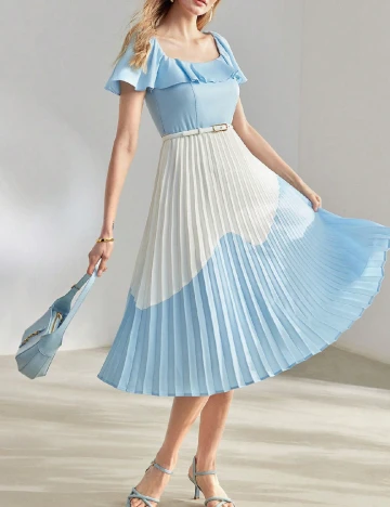 Rochie medie MOTF, alb/albastru Albastru