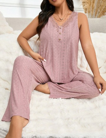 
						Pijama SHEIN CURVE, roz pudra