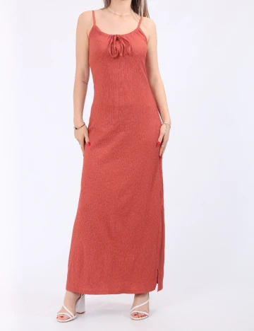 Rochie lunga Pieces, caramiziu