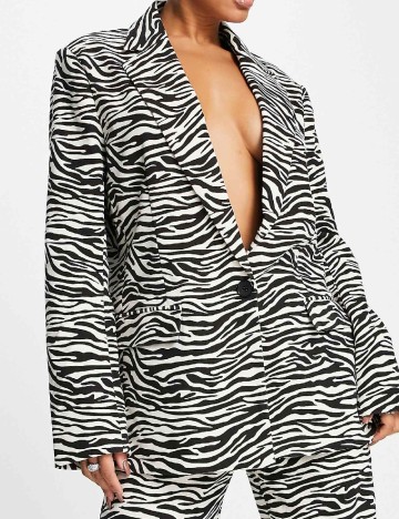 
						Sacou Oversize Kaiia, alb/negru