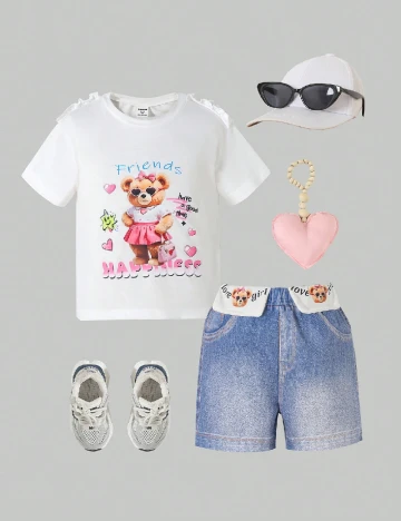 Compleu Shein Kids, alb/albastru Alb