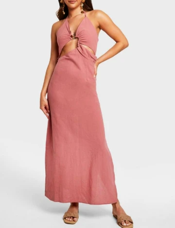 Rochie lunga Boohoo, roz pudra