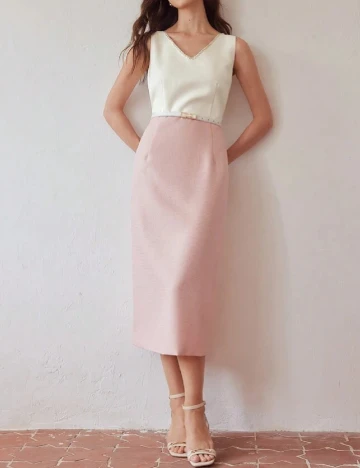 Rochie medie MOTF, alb/roz Roz