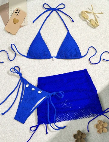 Costum de baie SHEIN, albastru Alb