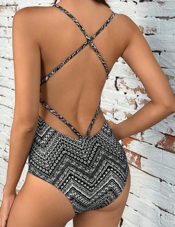 Costum de baie SHEIN, alb/negru