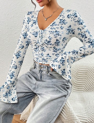 Top SHEIN, alb/albastru
