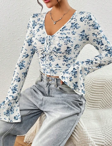 Top SHEIN, alb/albastru
