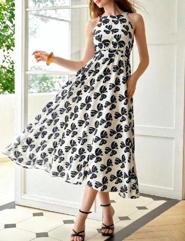Rochie lunga MOTF, alb/negru