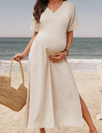 Rochie lunga SHEIN Maternity, crem Crem