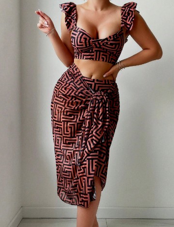
						Costum de baie SHEIN, maro/negru