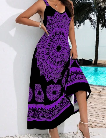 Rochie lunga SHEIN CURVE, negru/mov Negru