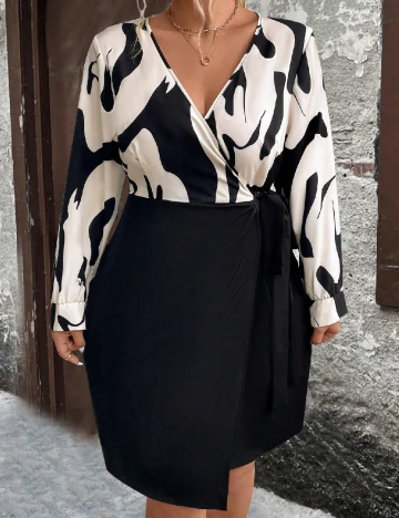Rochie scurta SHEIN CURVE, crem/negru