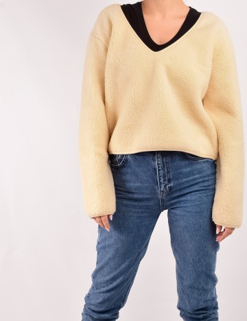 Pulover Pieces, crem, M
