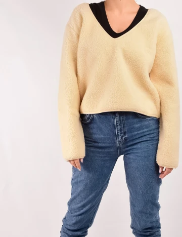 Pulover Pieces, crem, M
