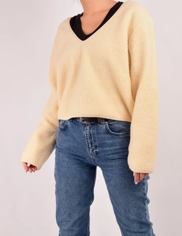 Pulover Pieces, crem, M
