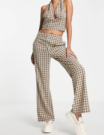 Pantaloni Lola May, crem/maro