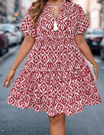 Rochie scurta SHEIN CURVE, rosu/alb