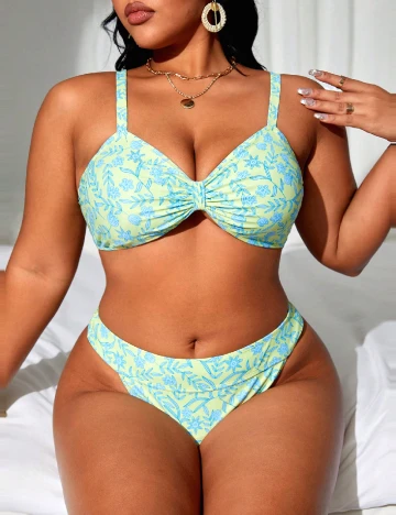 Costum de baie SHEIN CURVE, albastru/galben