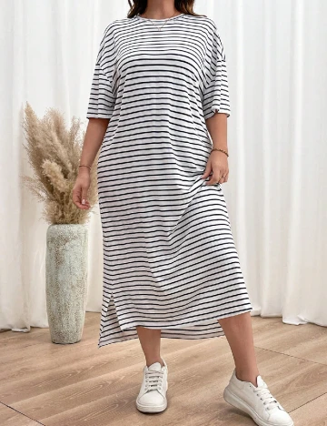 Rochie medie SHEIN CURVE, alb/negru Alb