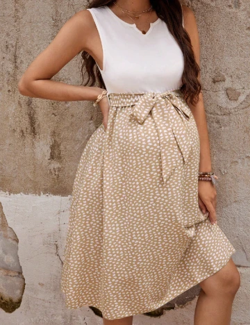 Rochie scurta SHEIN Maternity, alb/maro Maro