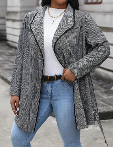 Cardigan SHEIN CURVE, negru/alb Negru
