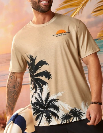 Tricou SHEIN Plus Size Men, crem Crem