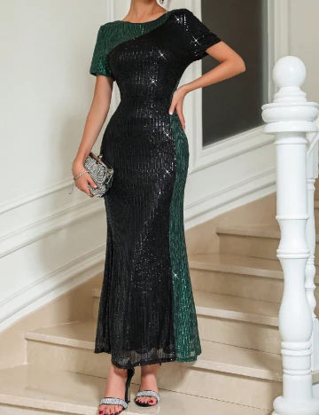 Rochie lunga SHEIN, negru/verde Negru