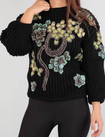 Pulover Zara, negru floral, M