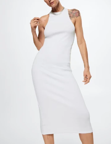 Rochie medie Mango, alb Alb