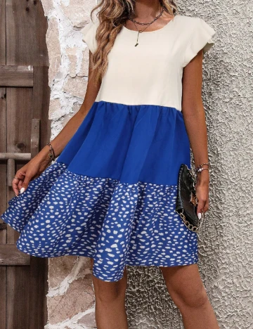Rochie scurta SHEIN, albastru/crem Albastru