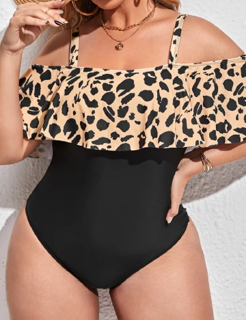 Costum de baie SHEIN CURVE, animal print/negru Negru