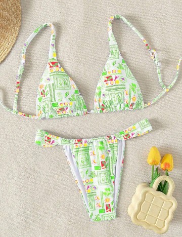 
						Costum de baie SHEIN, alb/verde