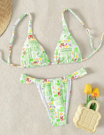Costum de baie SHEIN, alb/verde Verde
