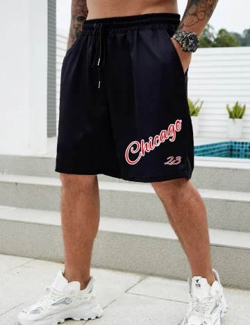 Pantaloni scurti SHEIN Plus Size Men, negru Negru
