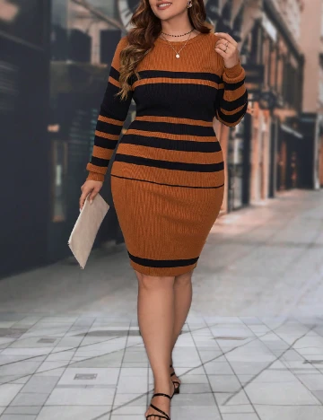 Rochie scurta SHEIN CURVE, negru/maro Maro