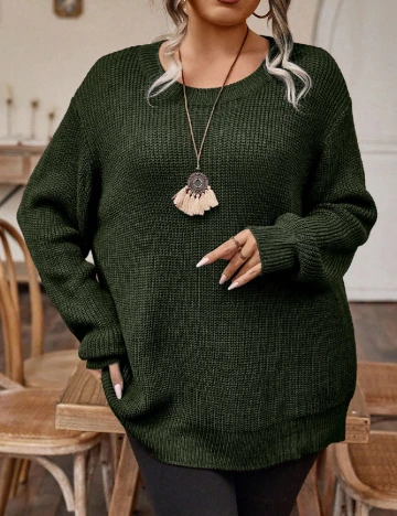 Pulover Oversize SHEIN CURVE, verde Verde