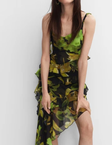 Rochie lunga Mango, negru/verde
