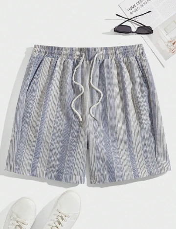 Pantaloni scurti SHEIN, albastru/alb