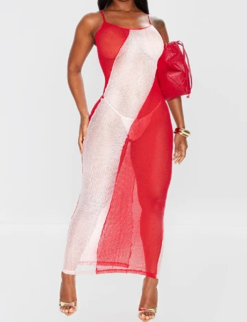 Rochie de plaja PRETTYLITTLETHING, alb/rosu Rosu